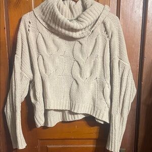 Moon & Madison Cream Cable Knit Turtleneck Sweater